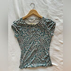 Diane Von Furstenburg 100% Silk Geometric Print Top